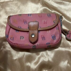 Dooney & Bourke DB pink clutch with pink Heart Charm Tag . Missing wristlet